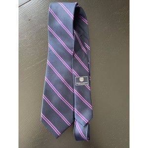 HAINES & BONNER Neck Tie Men 100% SILK NAVY BLUE PURPLE STRIPED  3.25" wide
